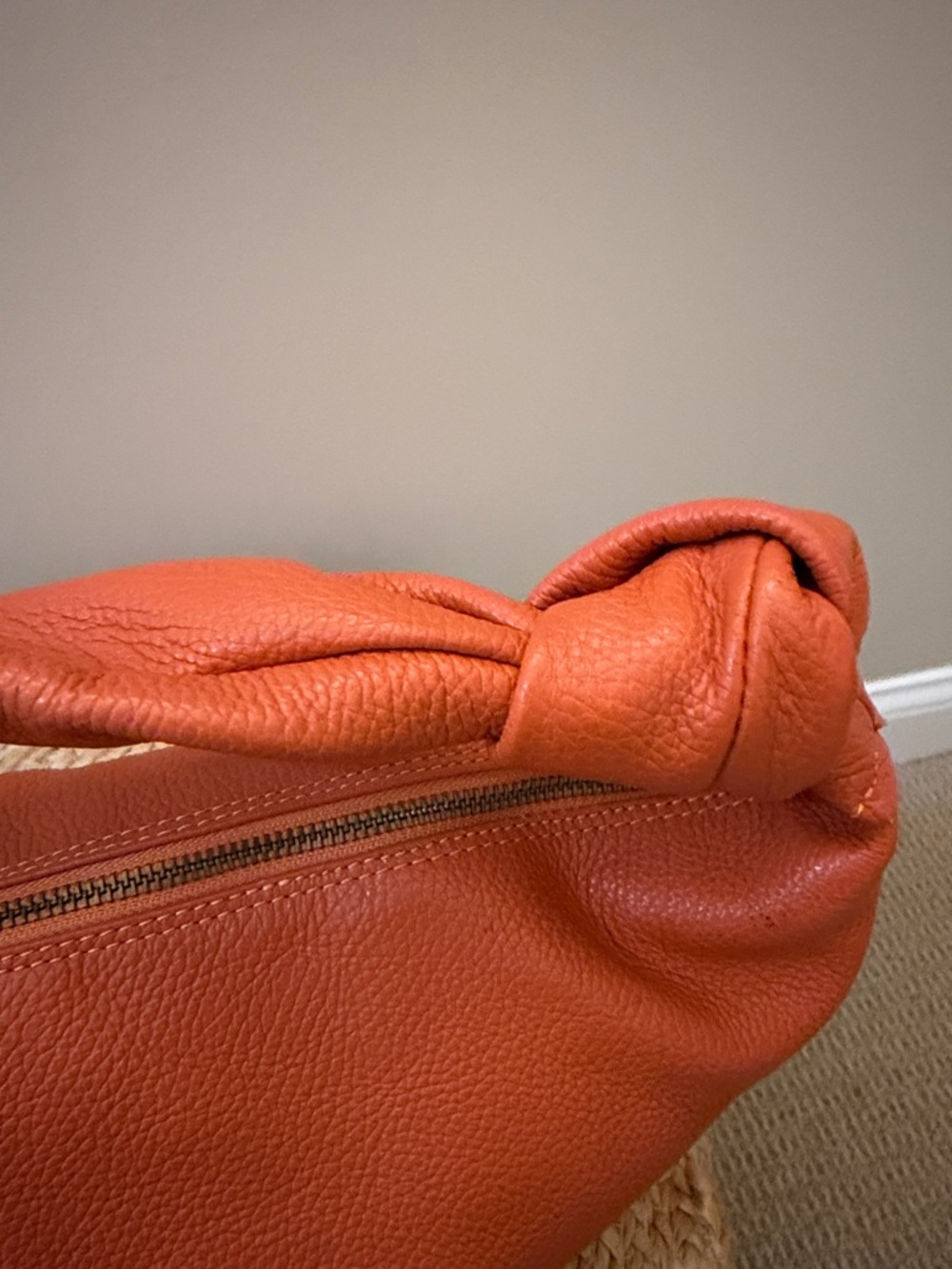 Sundance Orange Knotted Handle Leather Hobo Bag - Picture 4 of 6